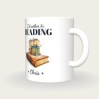 Personalised Quirky Book Shop Mug, I'd Rather Be Reading, three-quarter view