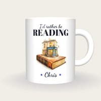Personalised Quirky Book Shop Mug, I'd Rather Be Reading, front