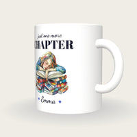Personalised Asleep On A Good Book Mug, Just One More Chapter, three-quarter view