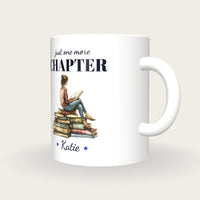 Personalised Book Lover Mug, Just One More Chapter, three-quarter view