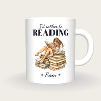 Personalised Book Lover Mug, I'd Rather Be Reading, front