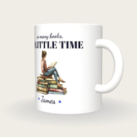 Personalised Book Lover Mug, So Many Books So Little Time, three-quarter view