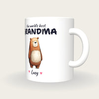 Personalised Bear Mug, Best Grandma, three-quarter view