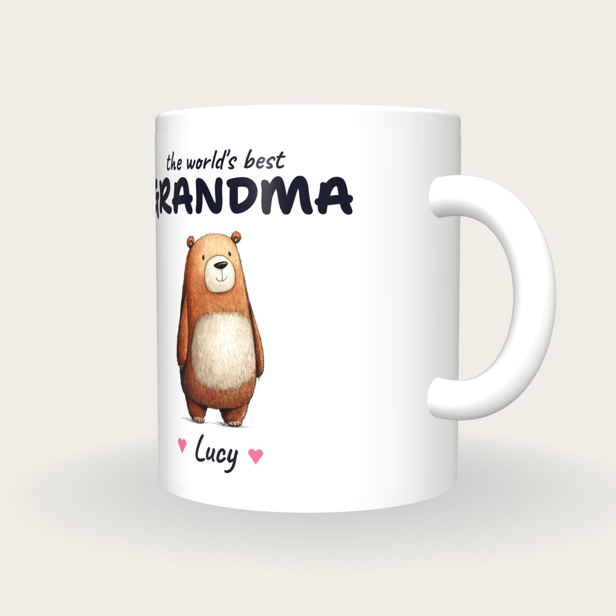 Personalised Bear Mug, Best Grandma, three-quarter view