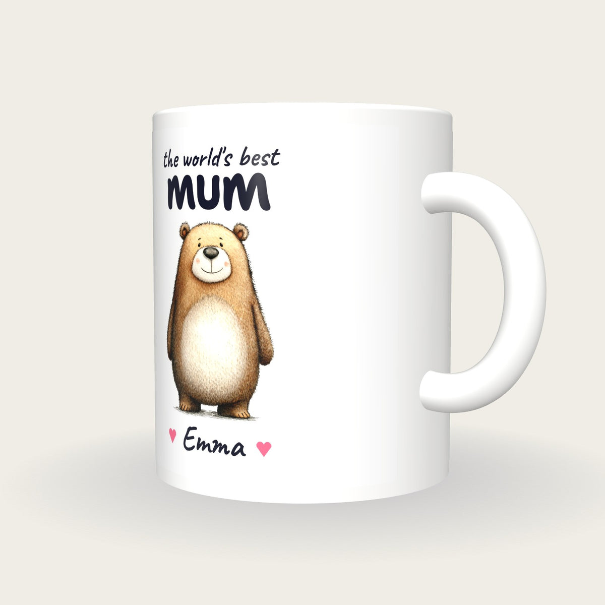 Personalised Bear Mug, Best Mum, three-quarter view