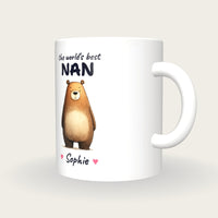 Personalised Bear Mug, Best Nan, three-quarter view