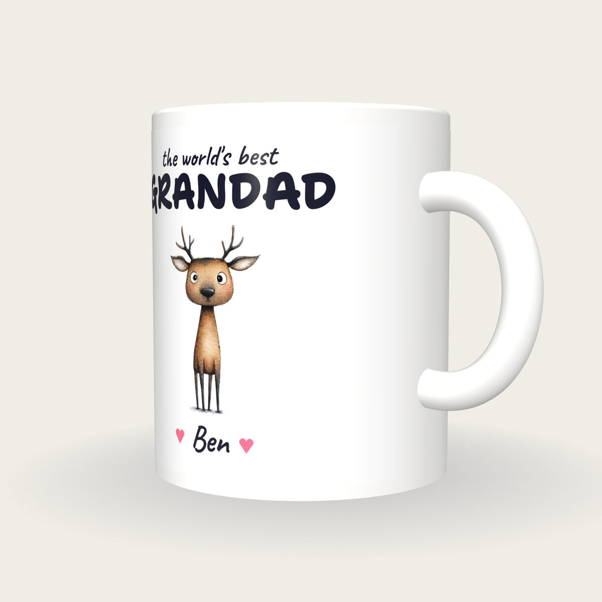 Personalised Deer Mug, Best Grandad, three-quarter view