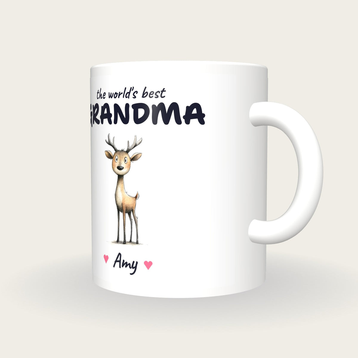 Personalised Deer Mug, Best Grandma, three-quarter view
