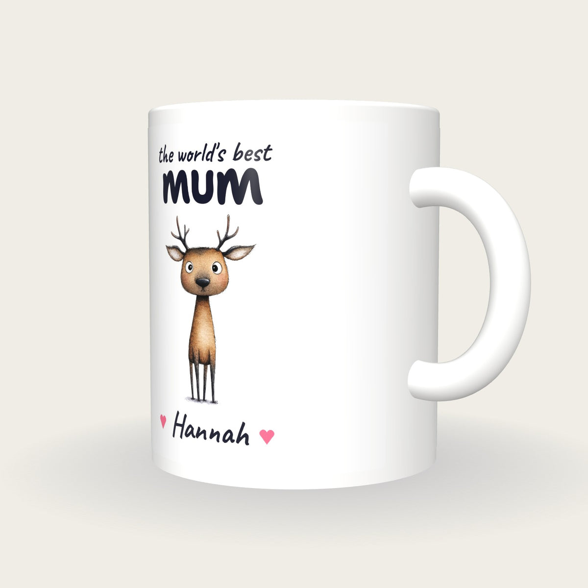 Personalised Deer Mug, Best Mum, three-quarter view