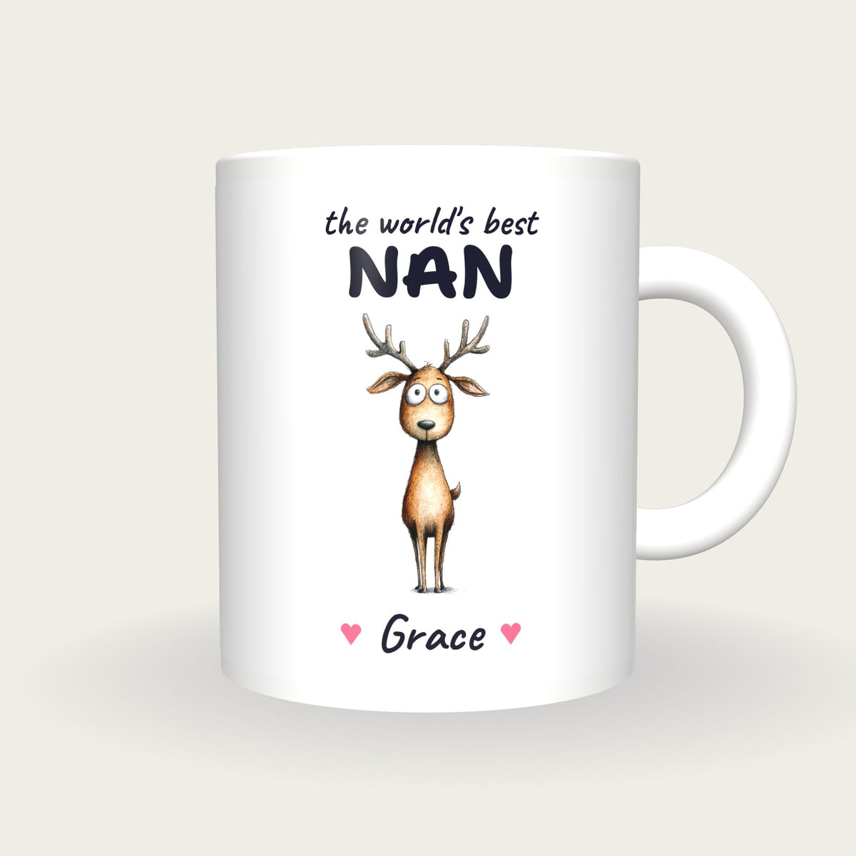 Personalised Deer Mug, Best Nan, front