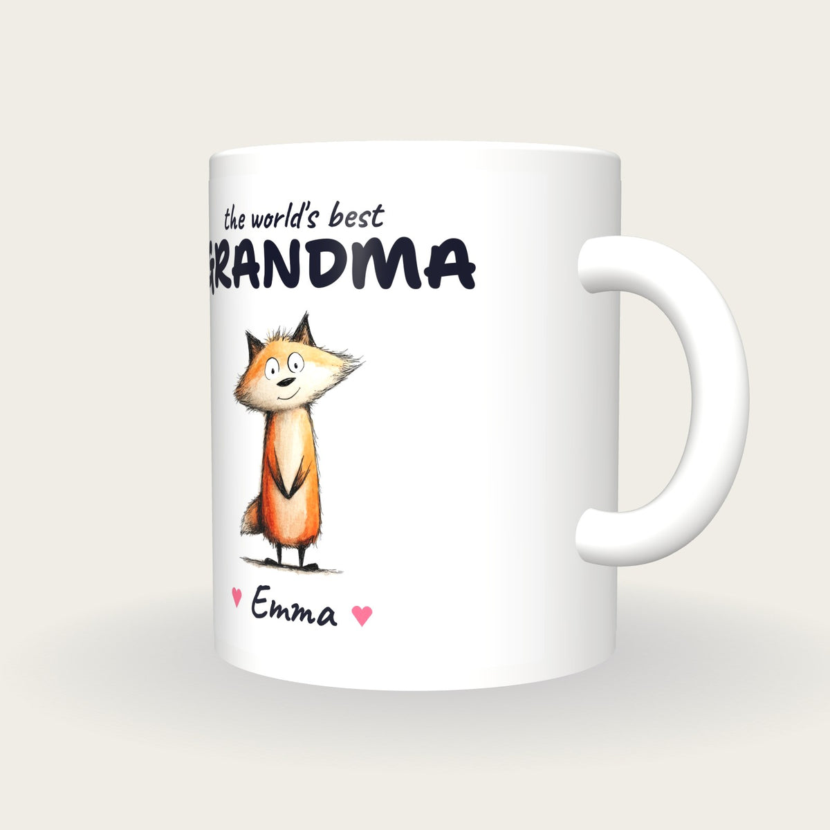 Personalised Fox Mug, Best Grandma, three-quarter view