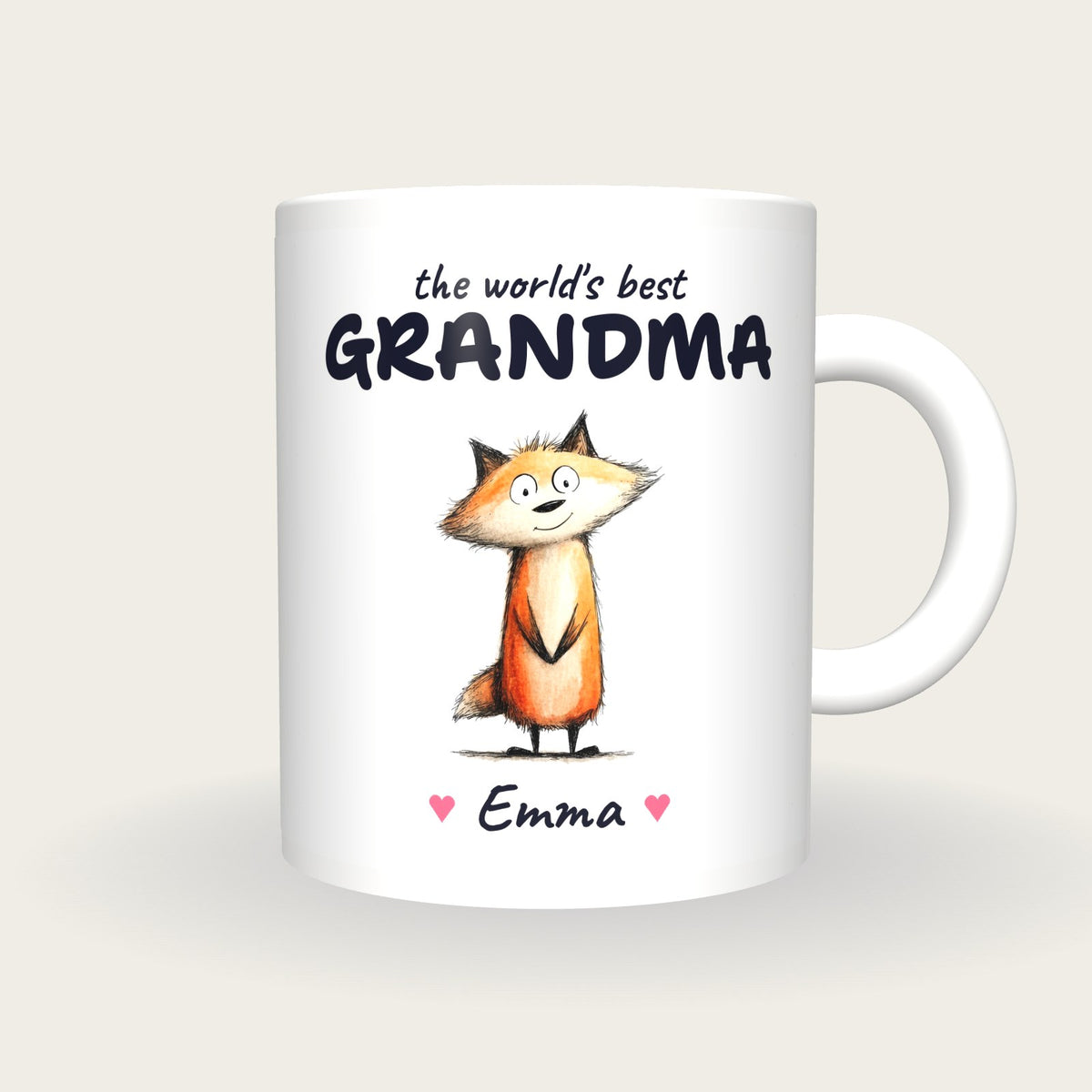 Personalised Fox Mug, Best Grandma, front