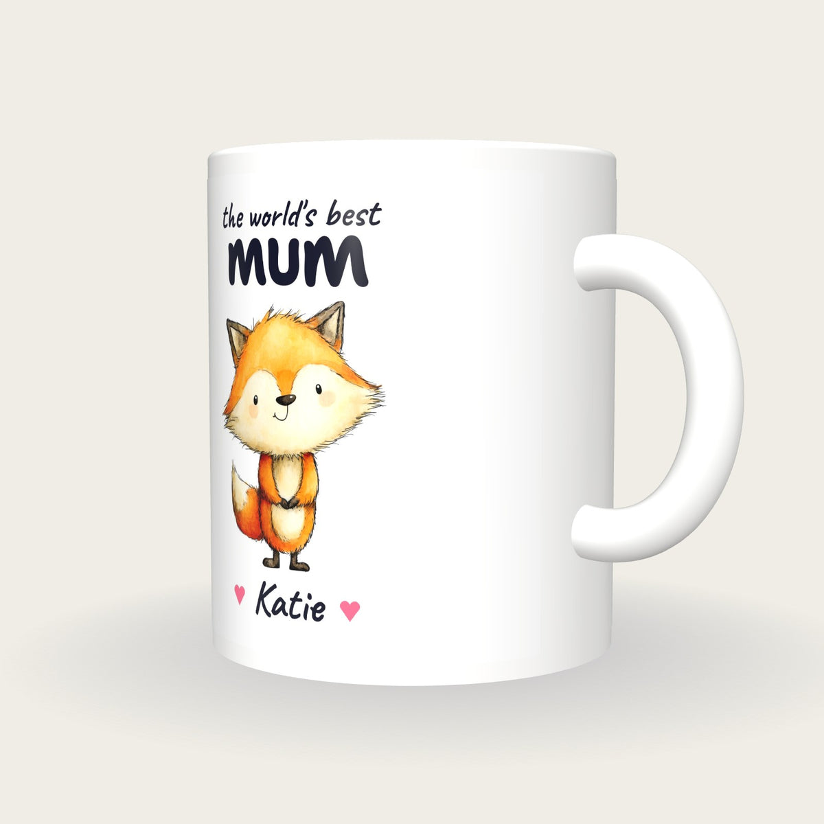 Personalised Fox Mug, Best Mum, three-quarter view