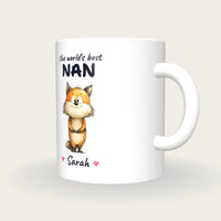 Personalised Fox Mug, Best Nan, three-quarter view