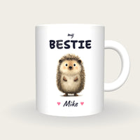Personalised Hedgehog Mug, My Bestie, front
