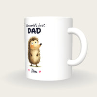 Personalised Hedgehog Mug, Best Dad, three-quarter view