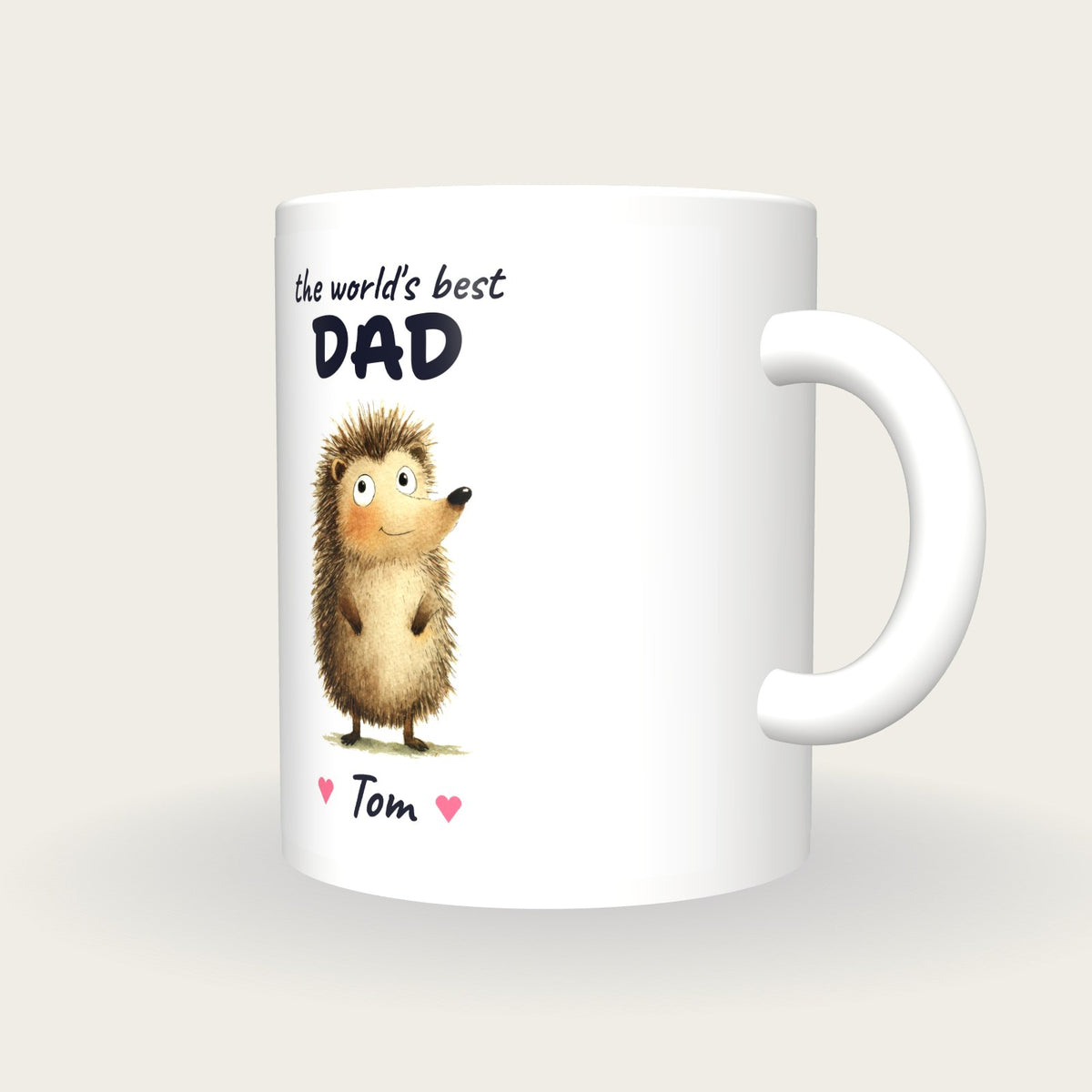Personalised Hedgehog Mug, Best Dad, three-quarter view