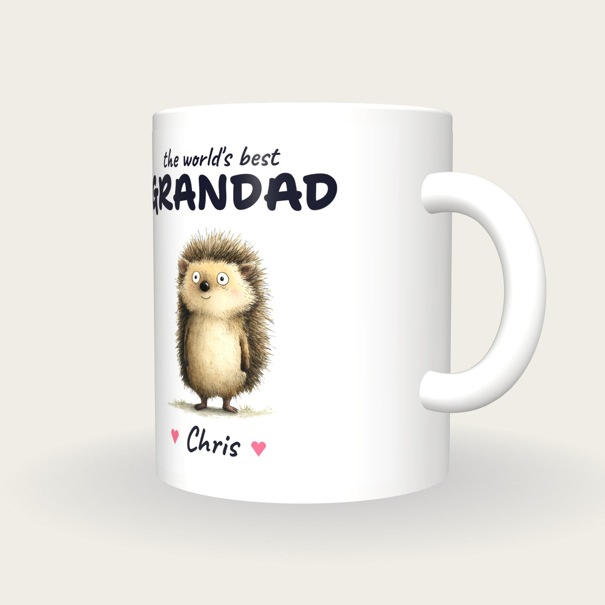 Personalised Hedgehog Mug, Best Grandad, three-quarter view