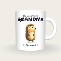 Personalised Hedgehog Mug, Best Grandma, front