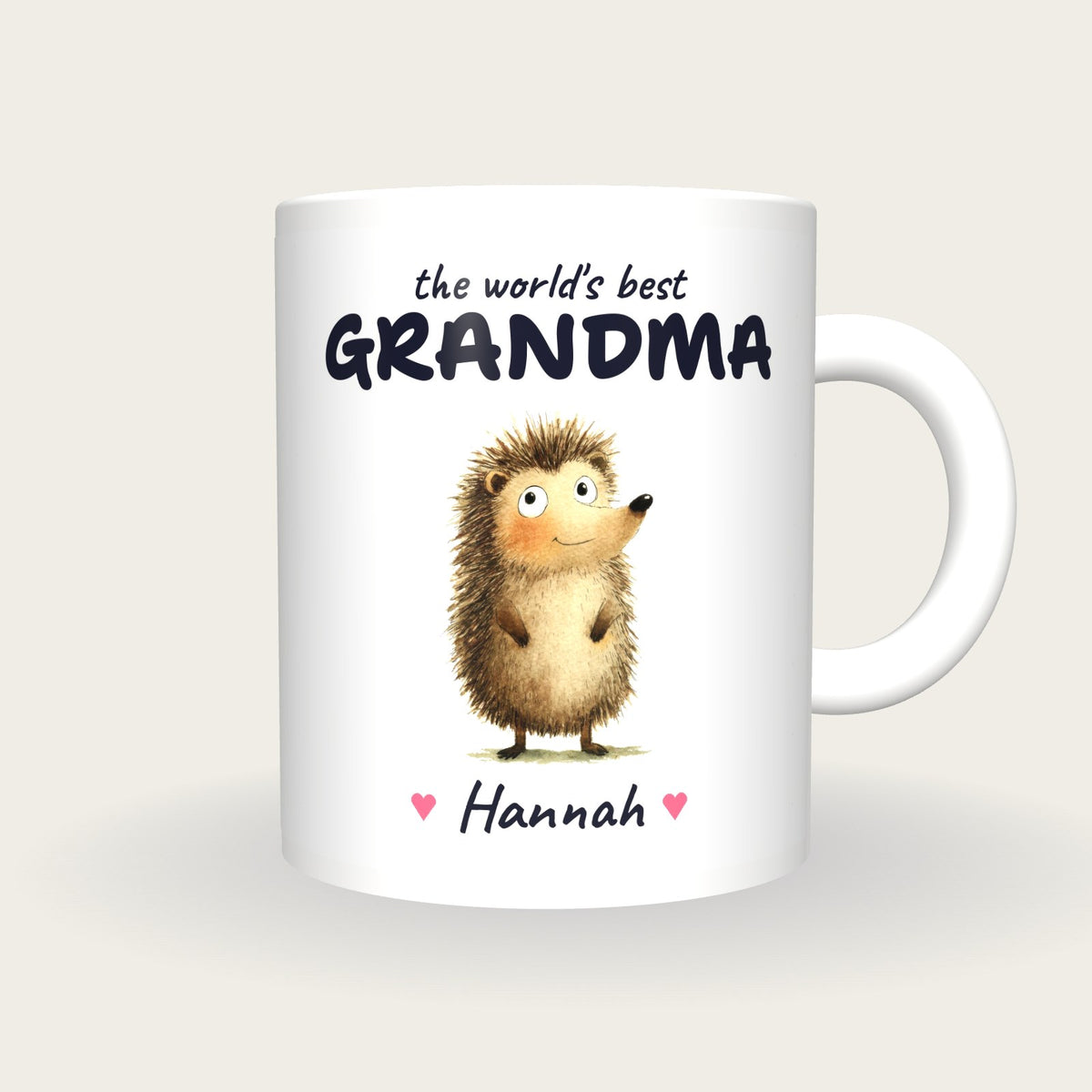 Personalised Hedgehog Mug, Best Grandma, front