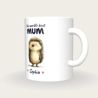Personalised Hedgehog Mug, Best Mum, three-quarter view
