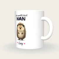 Personalised Hedgehog Mug, Best Nan, three-quarter view