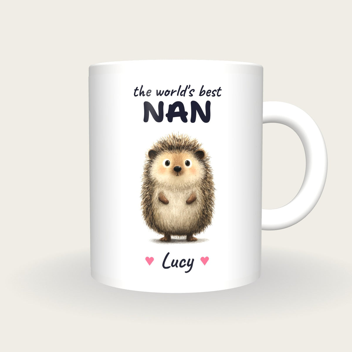 Personalised Hedgehog Mug, Best Nan, front