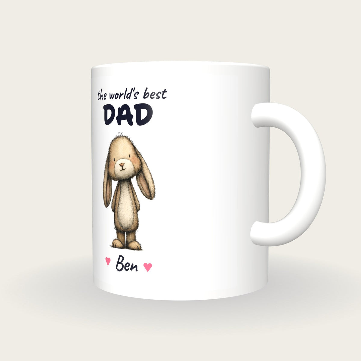 Personalised Rabbit Mug, Best Dad, three-quarter view