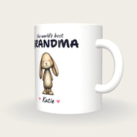 Personalised Rabbit Mug, Best Grandma, three-quarter view