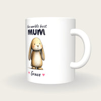 Personalised Rabbit Mug, Best Mum, three-quarter view
