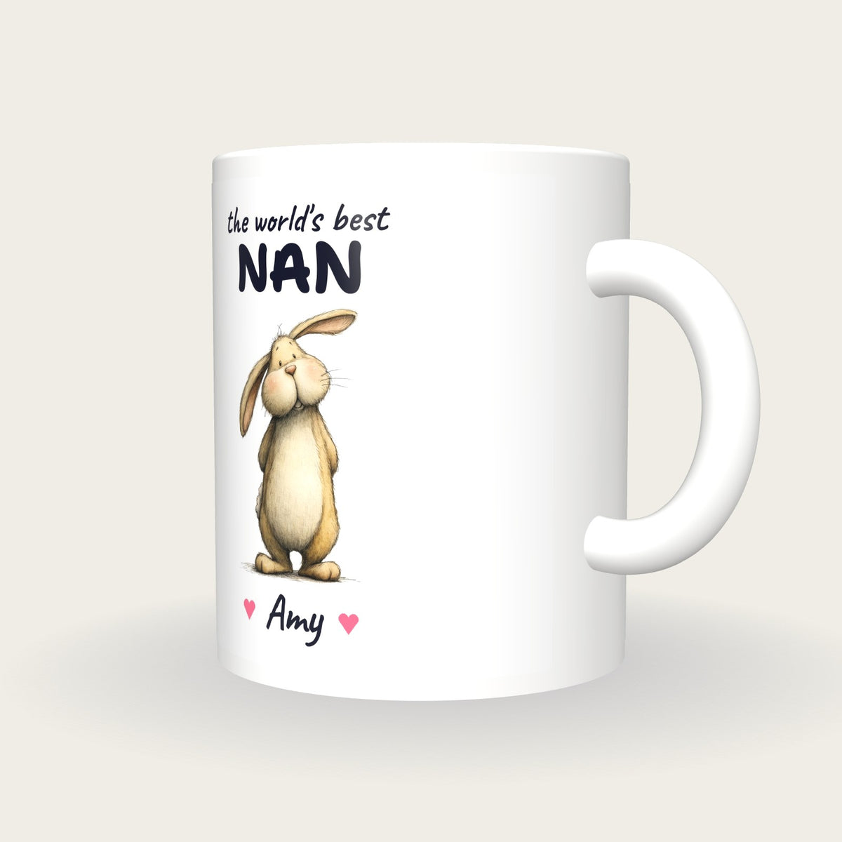 Personalised Rabbit Mug, Best Nan, three-quarter view