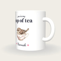 Personalised Wren Teacup Mug, You're My Cup Of Tea, three-quarter view