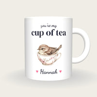 Personalised Wren Teacup Mug, You're My Cup Of Tea, front