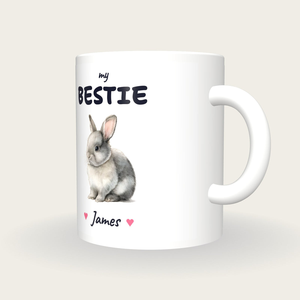 Personalised Bunny Mug, My Bestie, three-quarter view