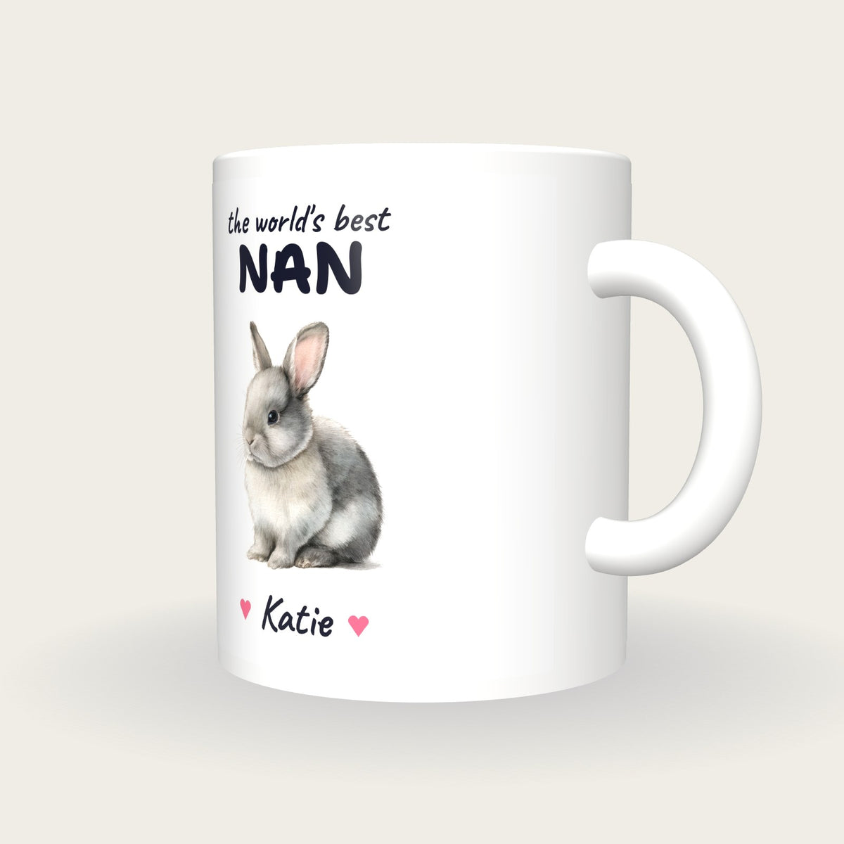 Personalised Bunny Mug, Best Nan, three-quarter view