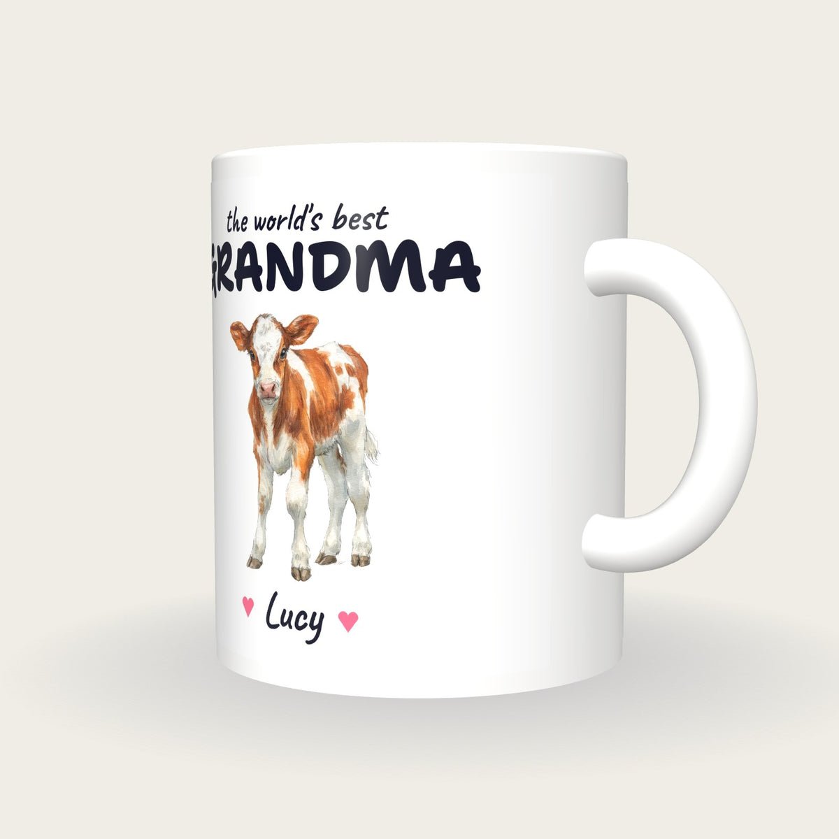 Personalised Calf Mug, Best Grandma, three-quarter view