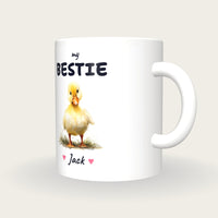 Personalised Duckling Mug, My Bestie, three-quarter view