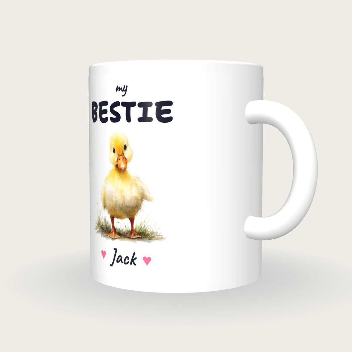 Personalised Duckling Mug, My Bestie, three-quarter view