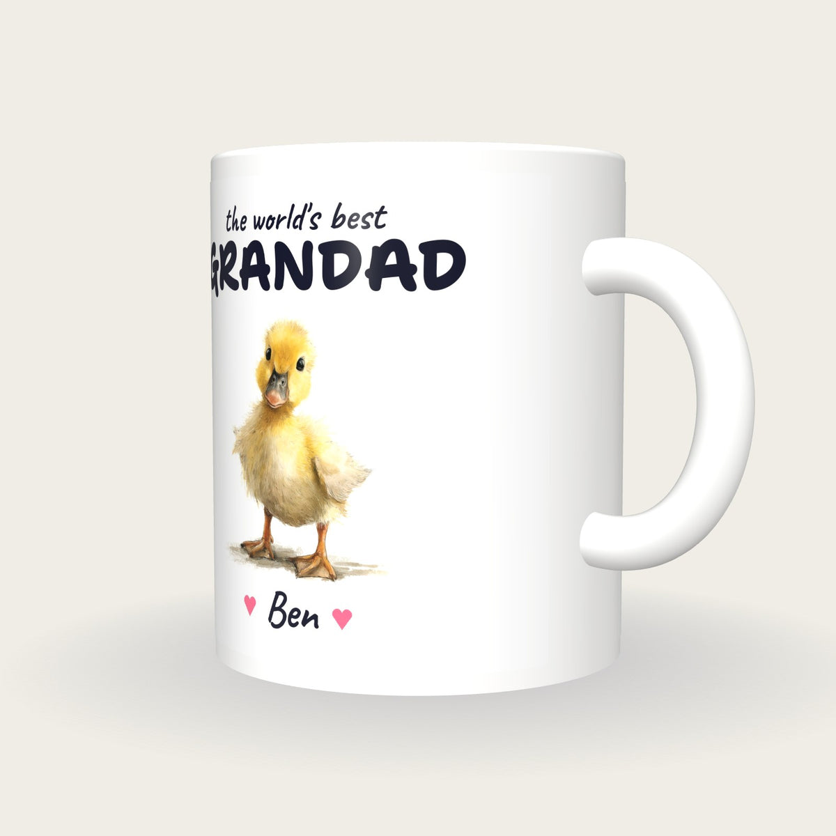 Personalised Duckling Mug, Best Grandad, three-quarter view