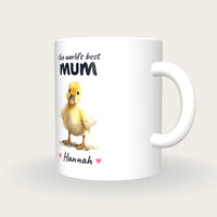 Personalised Duckling Mug, Best Mum, three-quarter view