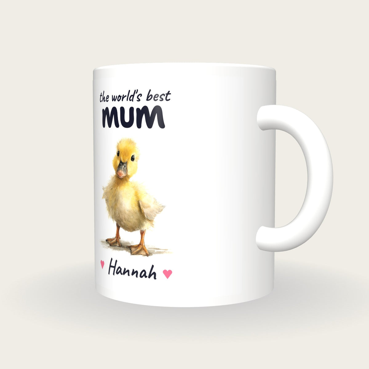 Personalised Duckling Mug, Best Mum, three-quarter view