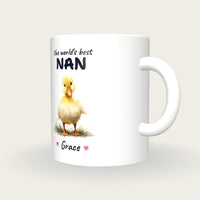 Personalised Duckling Mug, Best Nan, three-quarter view