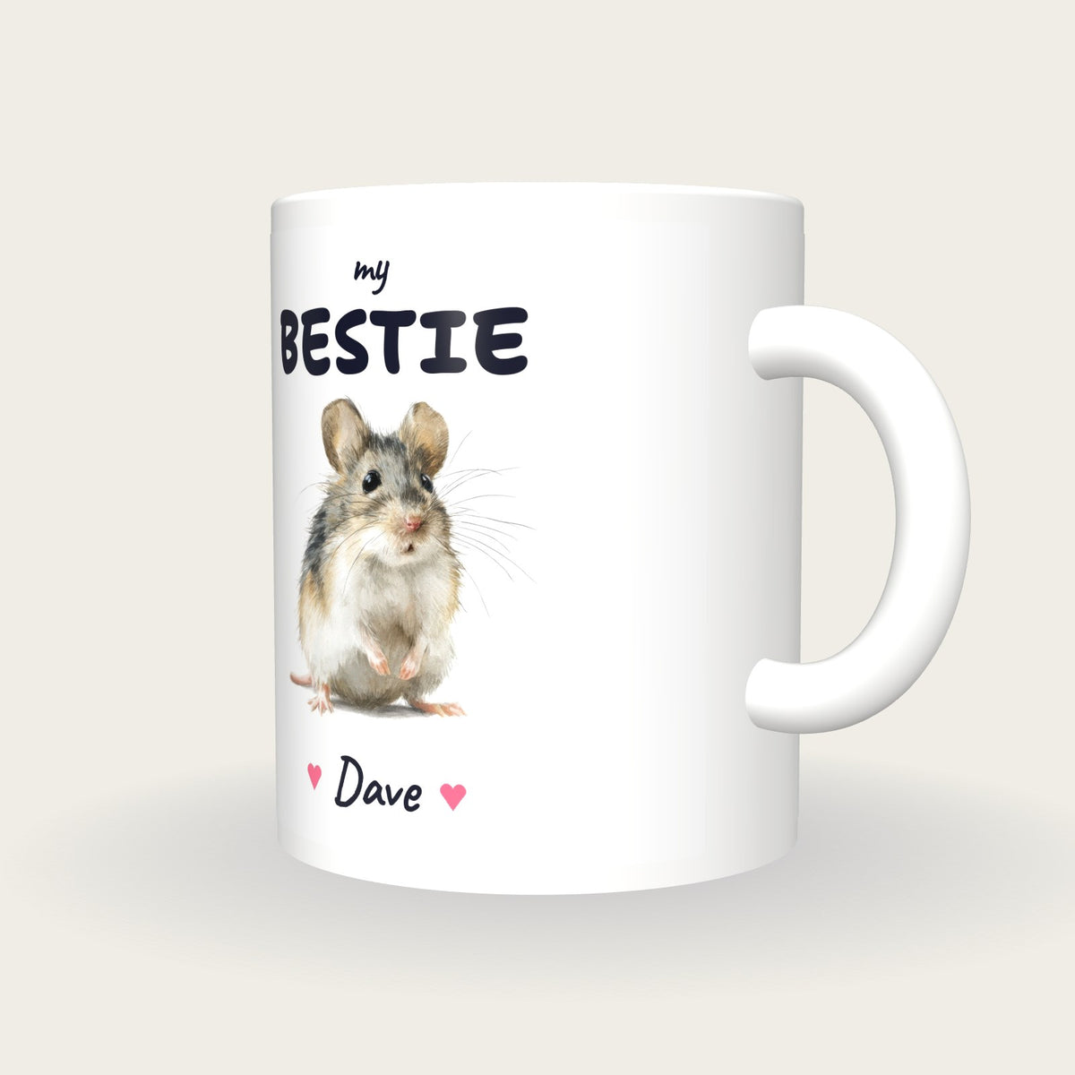 Personalised Field Mouse Mug, My Bestie, three-quarter view