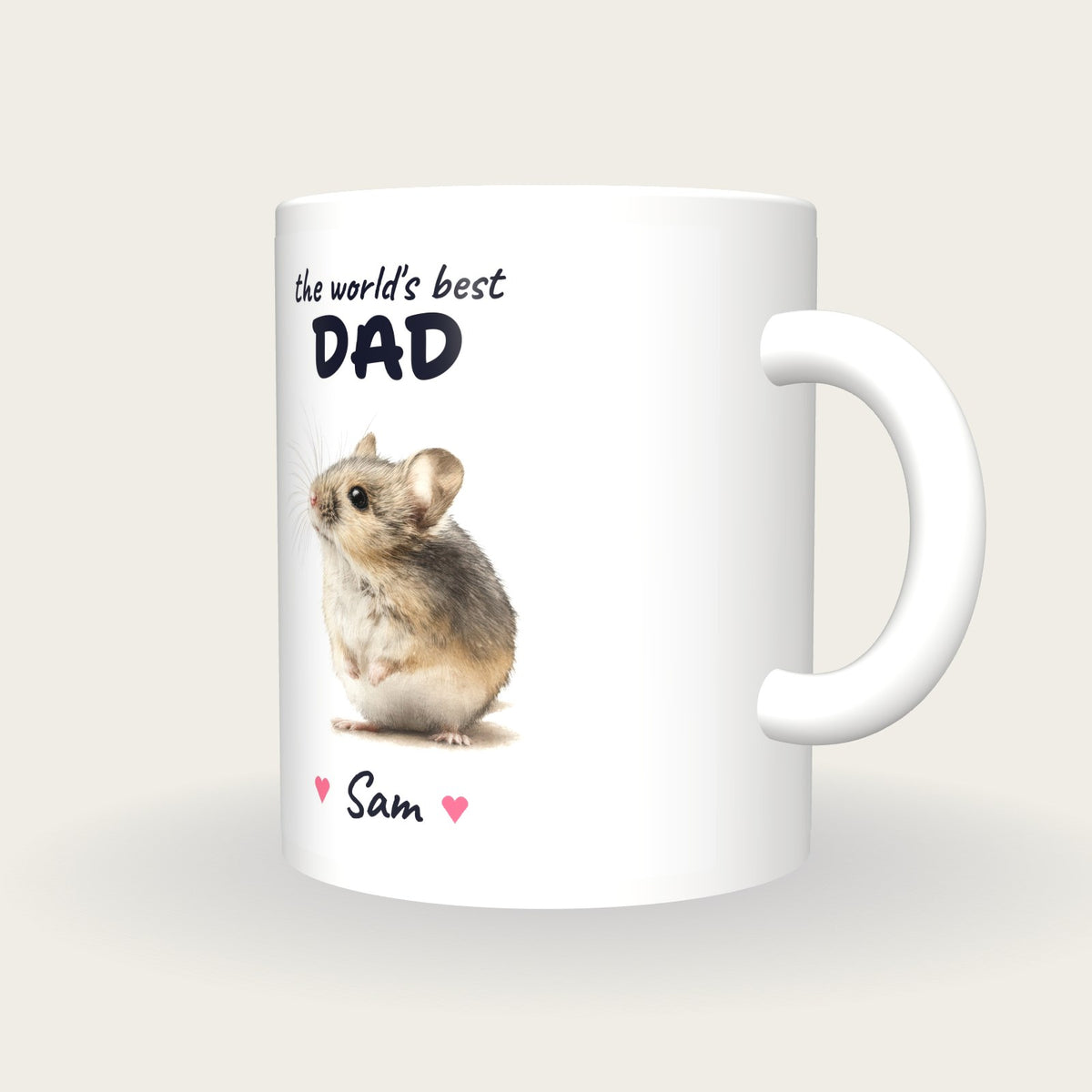 Personalised Field Mouse Mug, Best Dad, three-quarter view