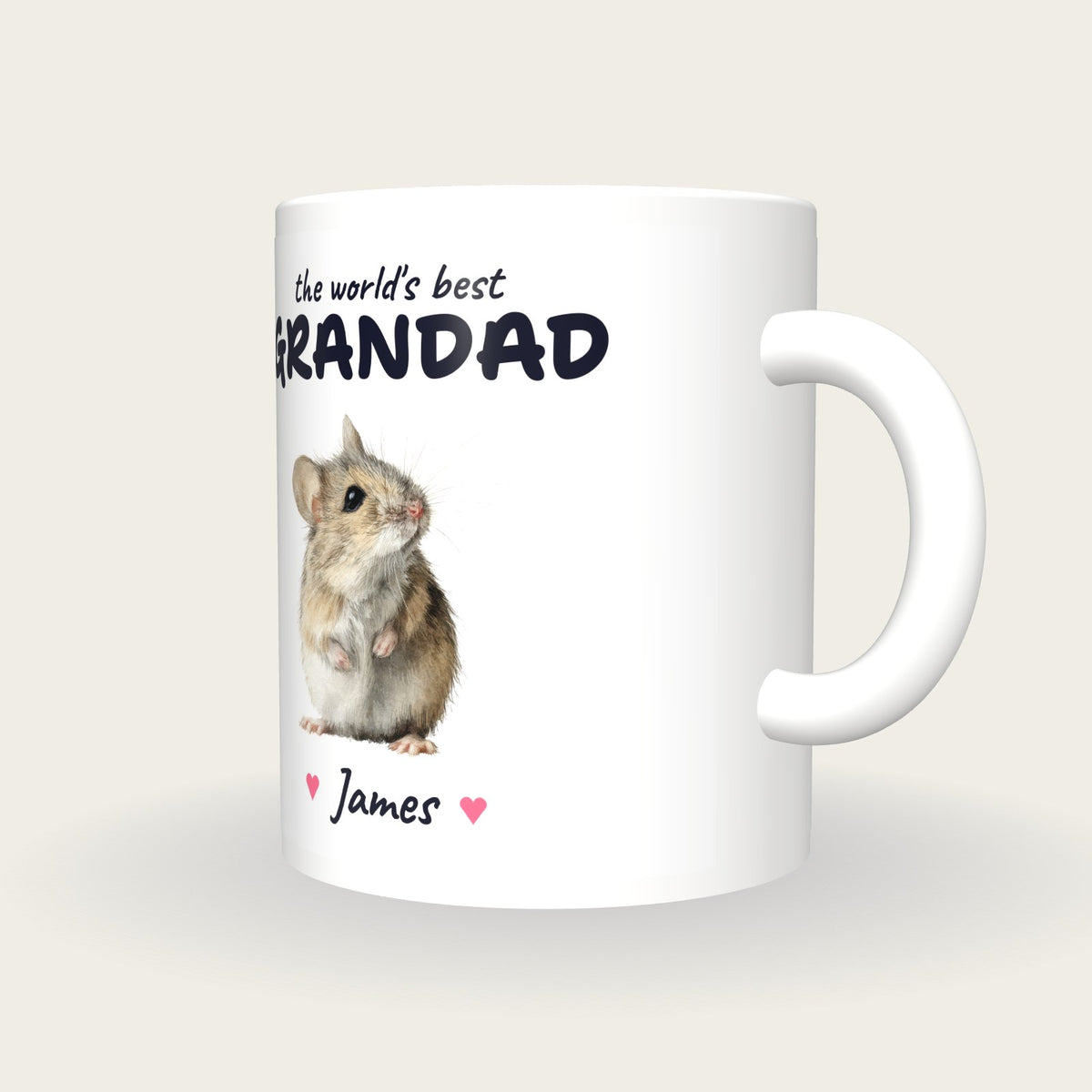 Personalised Field Mouse Mug, Best Grandad, three-quarter view