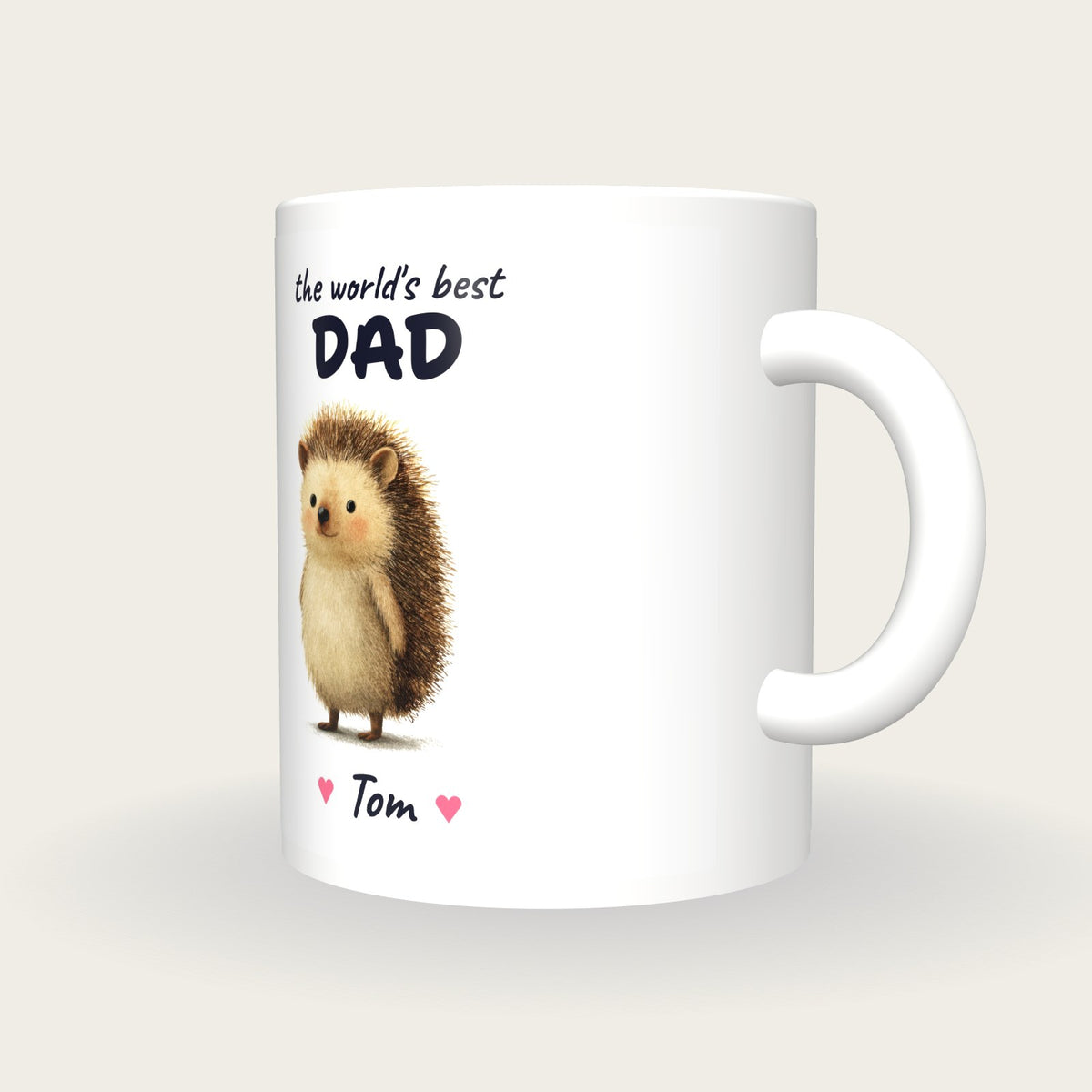 Personalised Hedgehog Mug, Best Dad, three-quarter view