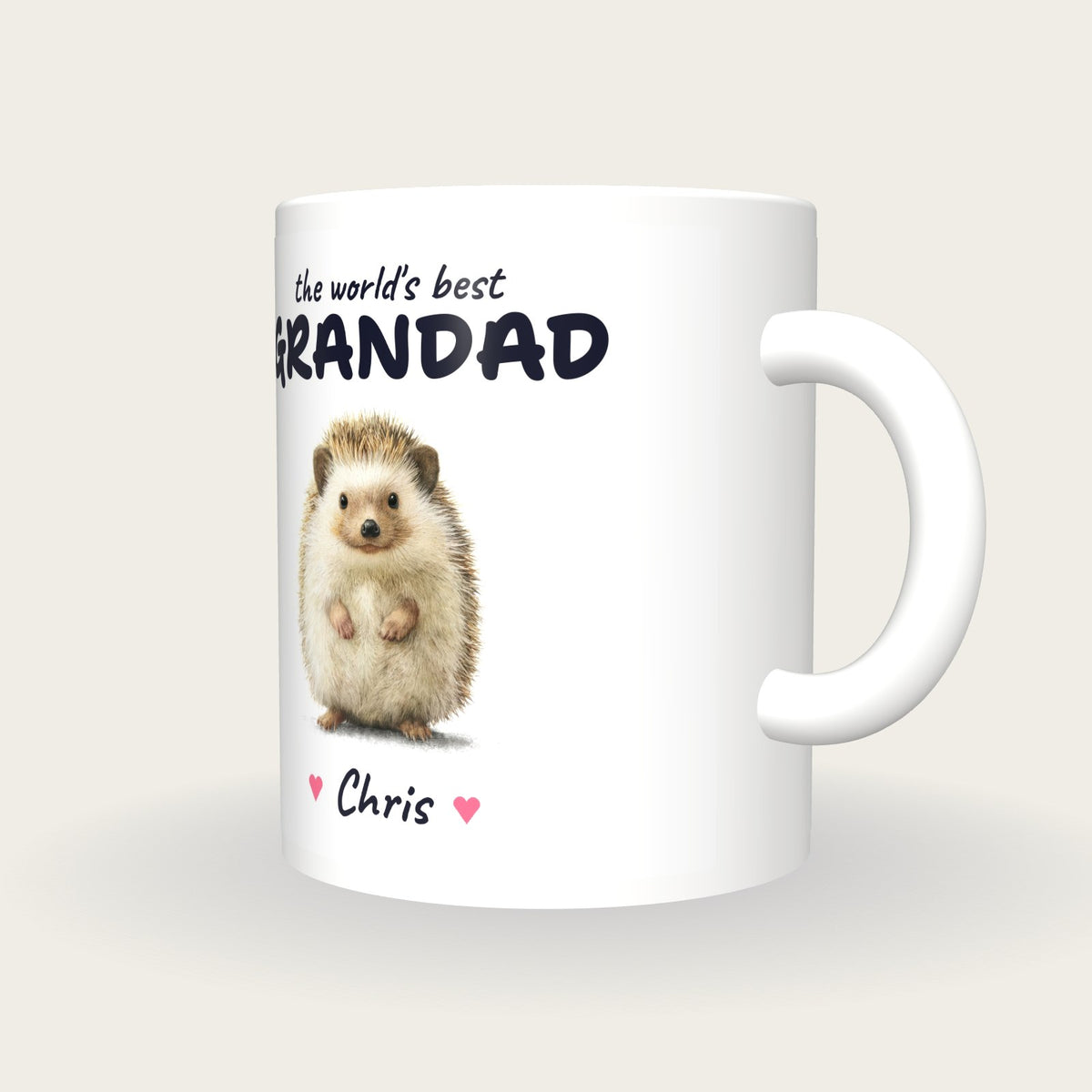 Personalised Hedgehog Mug, Best Grandad, three-quarter view
