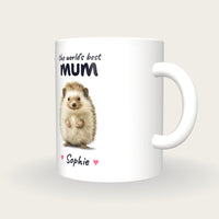 Personalised Hedgehog Mug, Best Mum, three-quarter view
