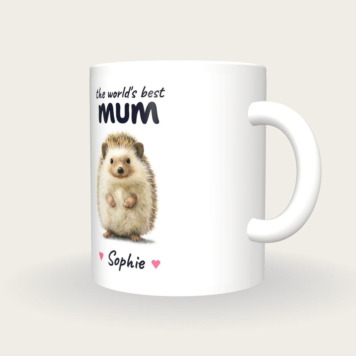 Personalised Hedgehog Mug, Best Mum, three-quarter view