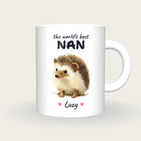 Personalised Hedgehog Mug, Best Nan, front